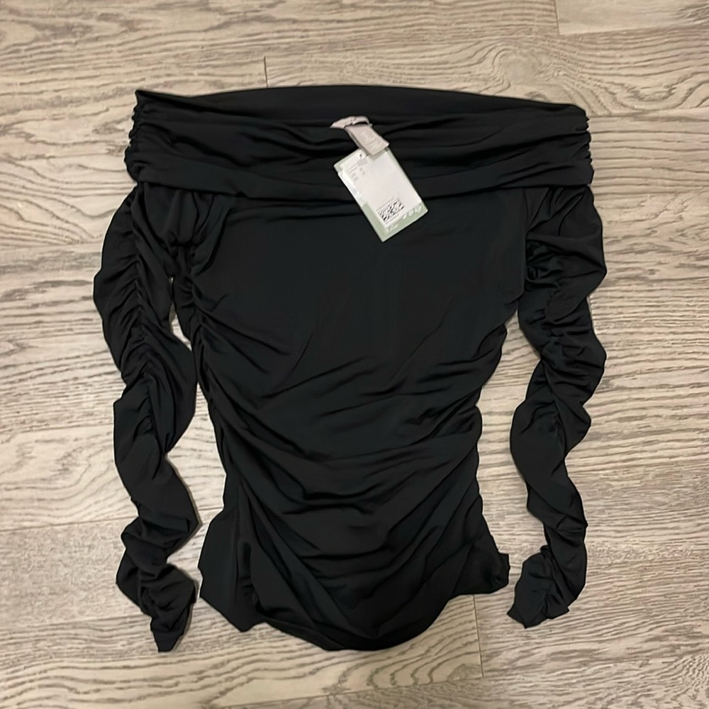 NEW. NWT. H&M Black Ruched Fitted Bodysuit